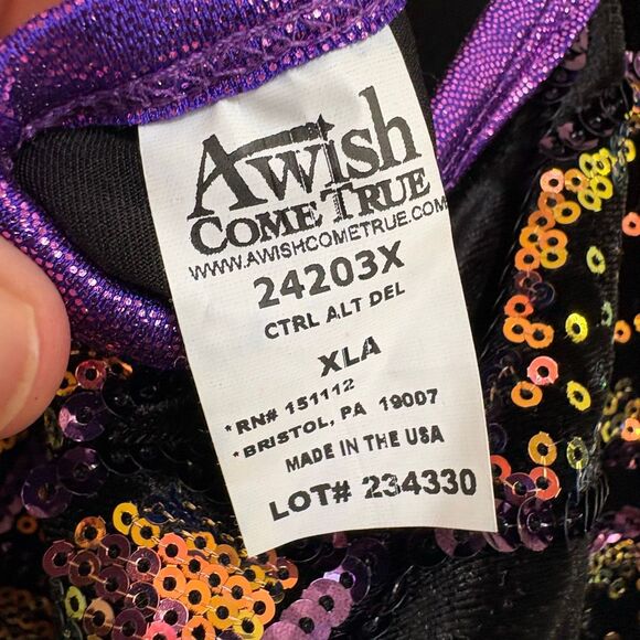 A Wish Come True 24203X Dance Costume Black Velvet Purple Gold Sequins Jazz Acro - Picture 3 of 10